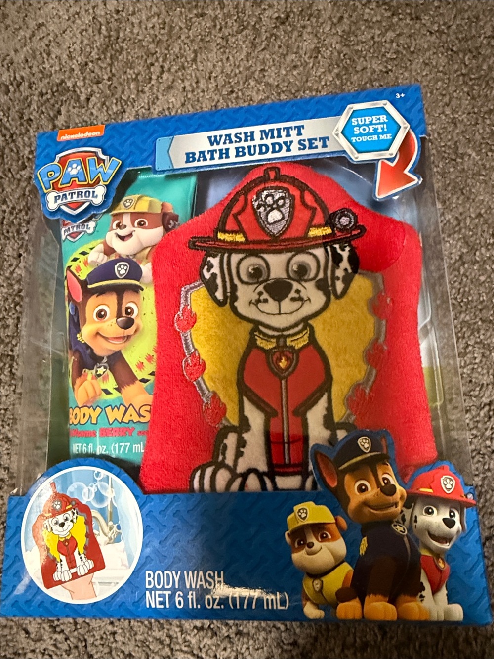 Paw Patrol Red Yellow Marshall Plush Wash Mitt Bath Buddy